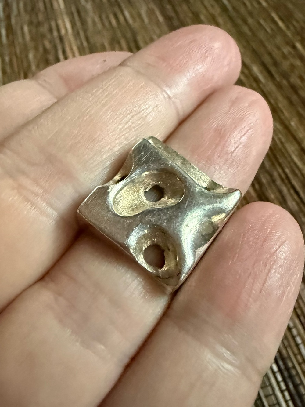 Modernist Sterling Silver Ring Lunar Moon Swiss Cheese Mid Century Size 6.75